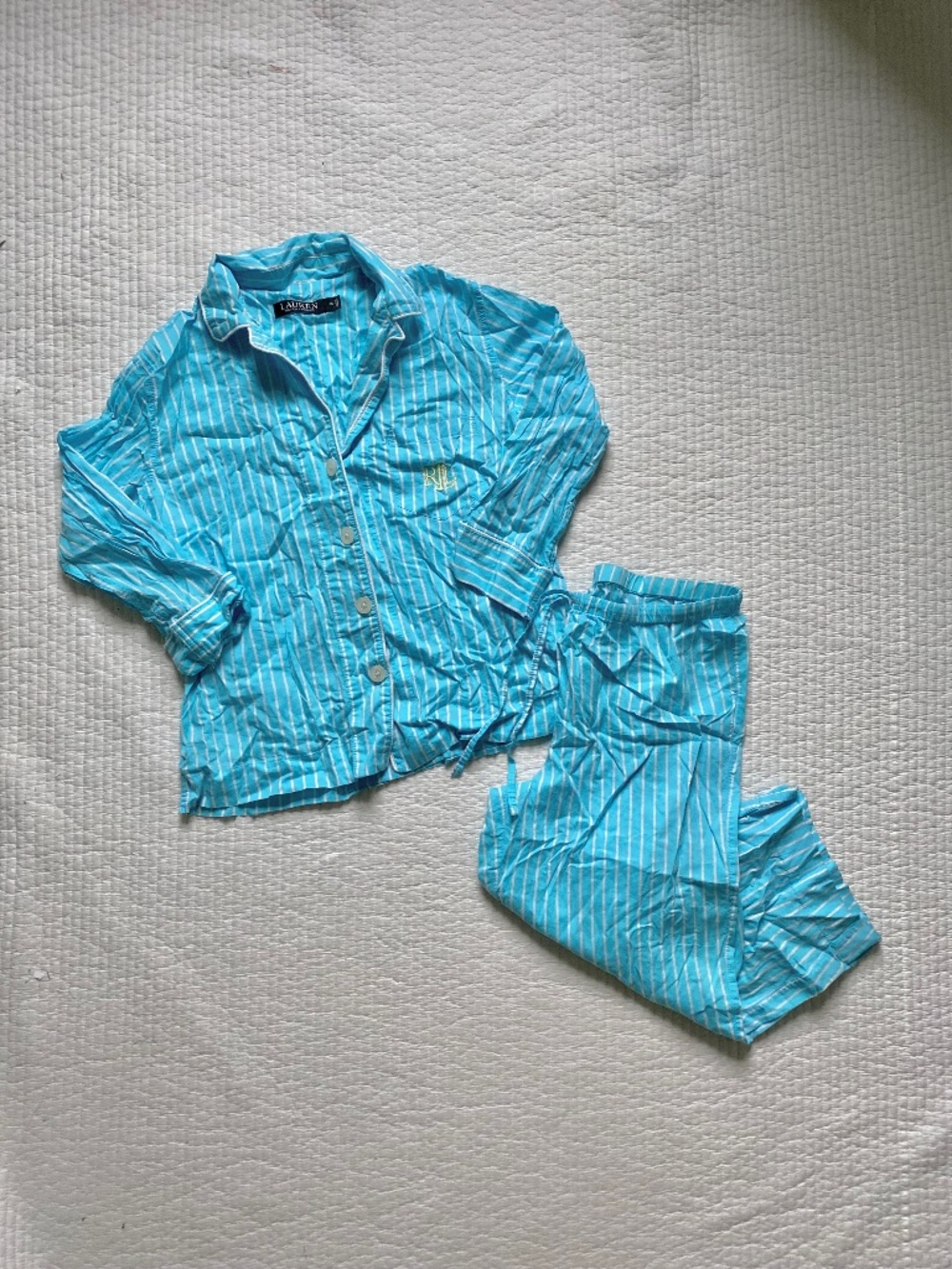 sky blue and white Ralph Lauren pajama set